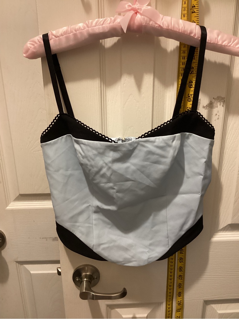 White Fox Boutique Light Blue and Black Satin Camisole